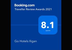 Certifikát, hodnocení, plakát nebo jiný dokument vystavený v ubytování Go Hotels Iligan
