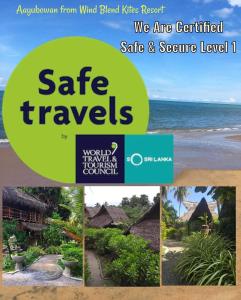 a collage of images of a resort with the text safe travels at Wind Blend Kite Resort in Kalpitiya
