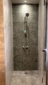 y baño con ducha. en Aleppo Hotel, en Ereván