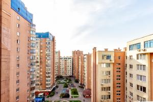 an aerial view of a city with tall buildings at 423 Апартаменты в центре Отлично подходят для командированных и туристов in Almaty