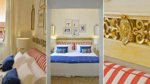 two pictures of a hotel room with a bed at Palazzo Ca'nova on the Grand Canal - Canella Apartment in Venice