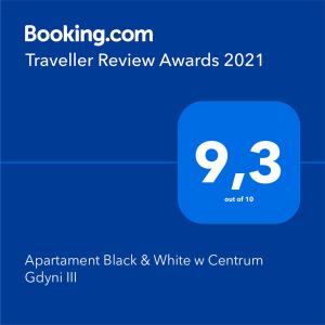 Certifikát, ocenenie alebo iný dokument vystavený v ubytovaní Apartament Black & White w Centrum Gdyni III