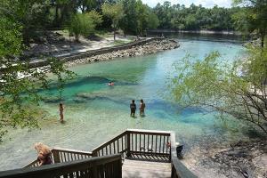 a group of people swimming in a river at Kokomo Farms in Live Oak