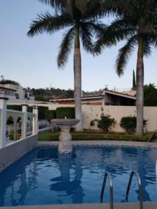 basen z fontanną i dwoma palmami w obiekcie Casa Vista Paraiso Raquet Club w mieście San Juan Cosalá