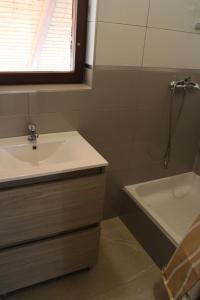a bathroom with a sink and a bath tub at Balassa Weekendhouse in Siófok