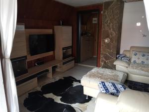 a living room with a couch and a tv at Enjoy the Silence Holiday Home in Vlasic