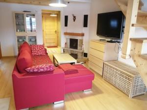 Televízia a/alebo spoločenská miestnosť v ubytovaní Apartament Markówka w Kościelisku