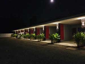 尖竹汶的住宿－Pailin Place，一座在晚上有一排植物的建筑