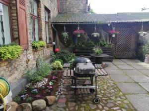 a garden with a grill in a yard at Figaro in Ventspils