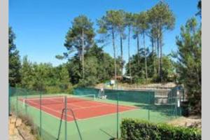 a tennis court with a net on top of it at Maison au coeur des Landes, Saint-Julien en Born in Saint-Julien-en-Born