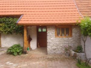 ein kleines Steinhaus mit orangefarbenem Dach in der Unterkunft Latin in Plaški