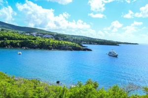 un barco en un gran cuerpo de agua en Maison de 2 chambres avec vue sur la mer terrasse amenagee et wifi a Vieux Habitants a 1 km de la plage, en Vieux-Habitants