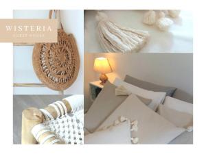 un collage de fotos de una habitación con sofá y lámpara en Wisteria Guest House en Villers-lʼÉvêque