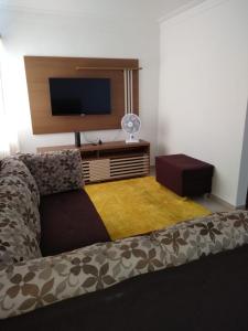 a living room with a couch and a television at Apartamento Espaçoso Renato Maia in Guarulhos
