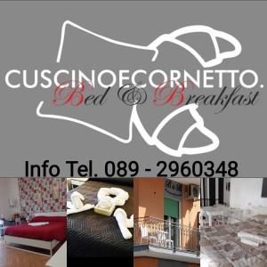 kolaż trzech zdjęć salonu w obiekcie Cuscino e Cornetto w mieście Salerno