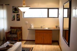 a small kitchen with a sink and a window at Villa Mexicana Guesthouse in Kimberley +19 photos