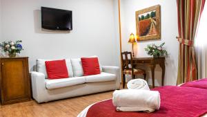 ein Wohnzimmer mit Couch und Fernseher in der Unterkunft Hotel Reina Cristina in Granada