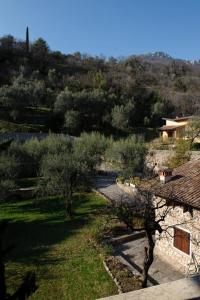 a view of a garden with trees and a house at Albergo CAVALLINO 10 in Toscolano Maderno