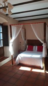 a bedroom with a bed with a canopy at Casa Rural "La Posada de María" in Malpartida de Cáceres
