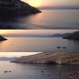two pictures of a beach with people in the water at Fantastic Matala 1 in Matala