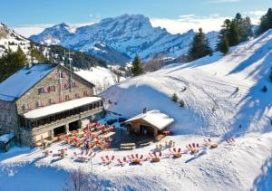 an aerial view of a ski lodge in the snow at Maison de Montagne Bretaye in Villars-sur-Ollon