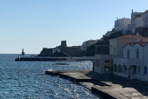 a building on the shore of a body of water at Ευημερία in Andros