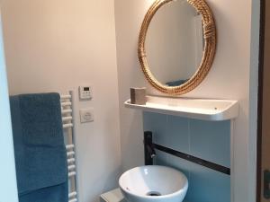 a bathroom with a toilet and a mirror at Au coeur de Veules-les-Roses/Le P'ti Veules in Veules-les-Roses +31 photos