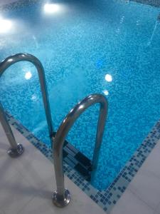 una piscina con una barandilla metálica en el agua en Hotel Rezydencja Mazury SPA & Lake, en Mrągowo