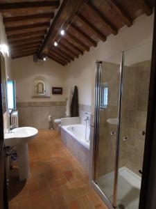 a bathroom with a shower and a tub and a sink at Villa La Pergola in Cortona