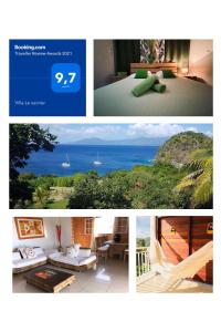 a collage of photos of a hotel room with a view of the ocean at Villa Le sucrier in Terre-de-Haut