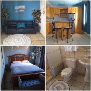 3 fotos de una habitación con cama y cocina en Departamento Irene, en San Felipe