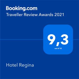 En logo, et sertifikat eller et firmaskilt på Hotel Regina