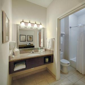 uma casa de banho com um lavatório, um WC e um espelho. em Holiday Inn Express Hotel & Suites - Atlanta/Emory University Area, an IHG Hotel em Decatur