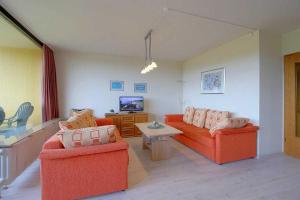 a living room with two orange couches and a tv at Apartment 480 in Hohegeiß