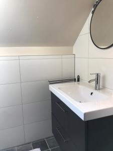 a bathroom with a sink and a mirror at Boerensuite, heerlijk verblijf in het Karschop in Riel +21 photos