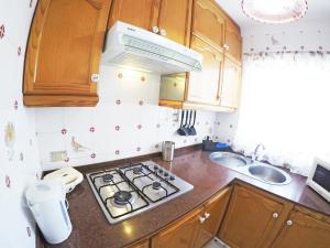 a small kitchen with a stove and a sink at Fleitas Penthouse with terrace in San Andrés