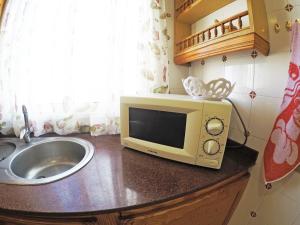 a microwave sitting on a counter next to a sink at Fleitas Penthouse with terrace in San Andrés