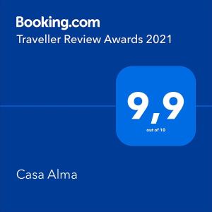 a screenshot of a text box with a travel review award at Casa Alma in Marbella