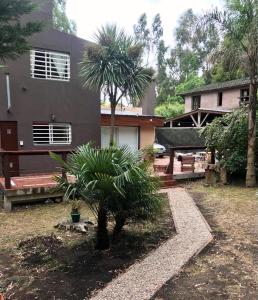 una casa con una palmera en el patio en Los 3 Gringos Casa Bosque P Ramos en Mar del Plata