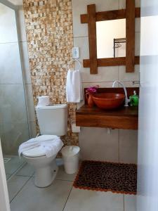 een badkamer met toilet en wastafel bij Pousada Alegria do Cowboy in Penha +60 foto's