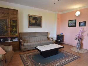 a living room with a couch and a table at Comfortable holiday home in Labin in Drenje