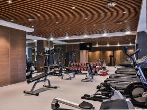 哈爾濱的住宿－哈爾濱群力智選假日酒店，健身房拥有许多跑步机和机器