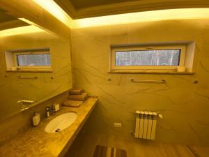 a bathroom with a sink and a mirror at Park-Hotel Tihiy Les in Prokhorovka