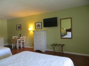 a bedroom with a bed and a dresser and a mirror at Matanzas Inn in Fort Myers Beach