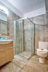 e bagno con doccia, servizi igienici e lavandino. di Rent House Diamond a Iraklitsa