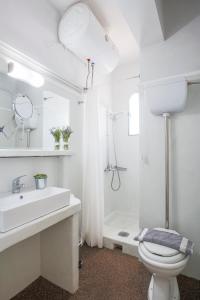 ein Bad mit einem Waschbecken, einem WC und einer Dusche in der Unterkunft Hotel Asteroa in Antikes Epidauros