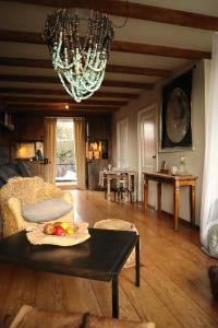 a living room with a chandelier and a table with fruit on it at RiverSide Suite - Haarlem City Centre in Haarlem