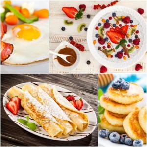 a collage of pictures of breakfast foods and desserts at ВЕЛЕС in Lyamtsyno