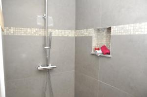 een badkamer met een douche en een glazen deur bij Le Clos Sigebert in Libramont