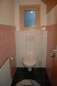 niewielka łazienka z toaletą i oknem w obiekcie Ferienwohnung Hildegard w mieście Silbertal